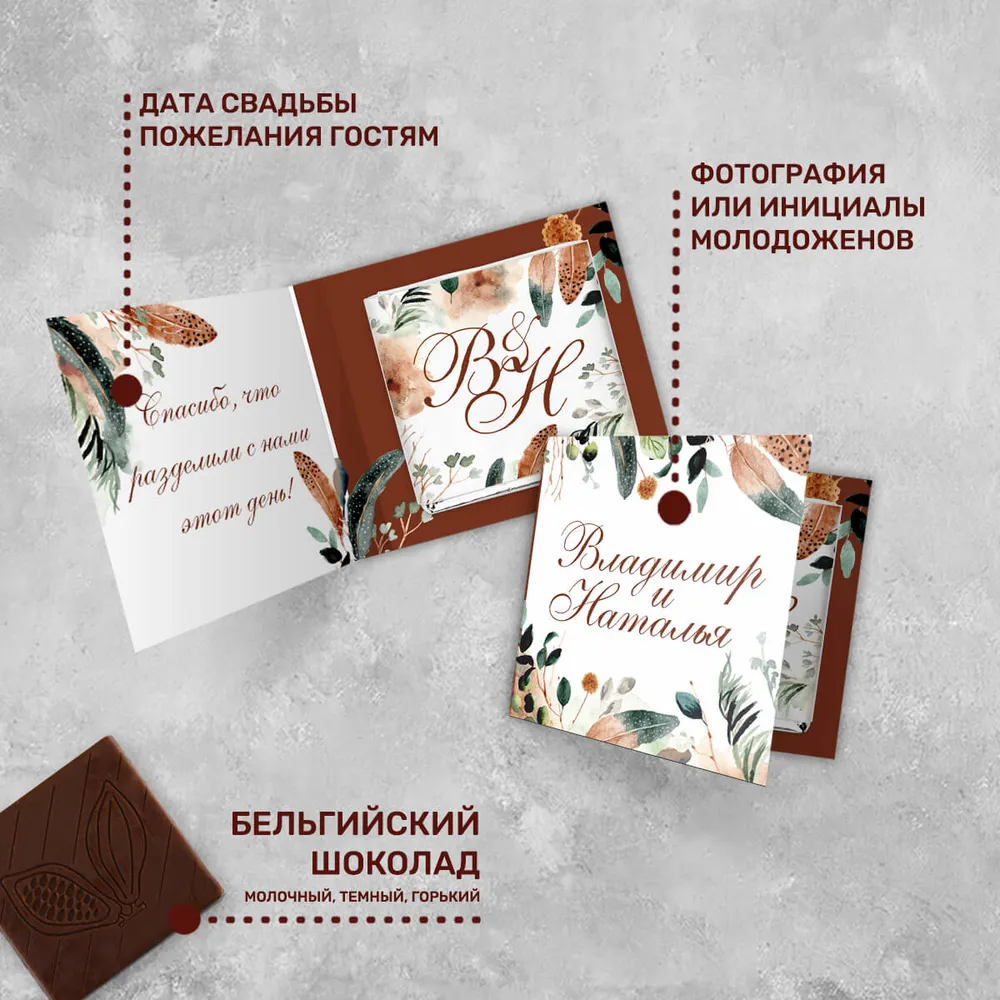 Мини-открытка и 5гр шоколад Свадебный специальный