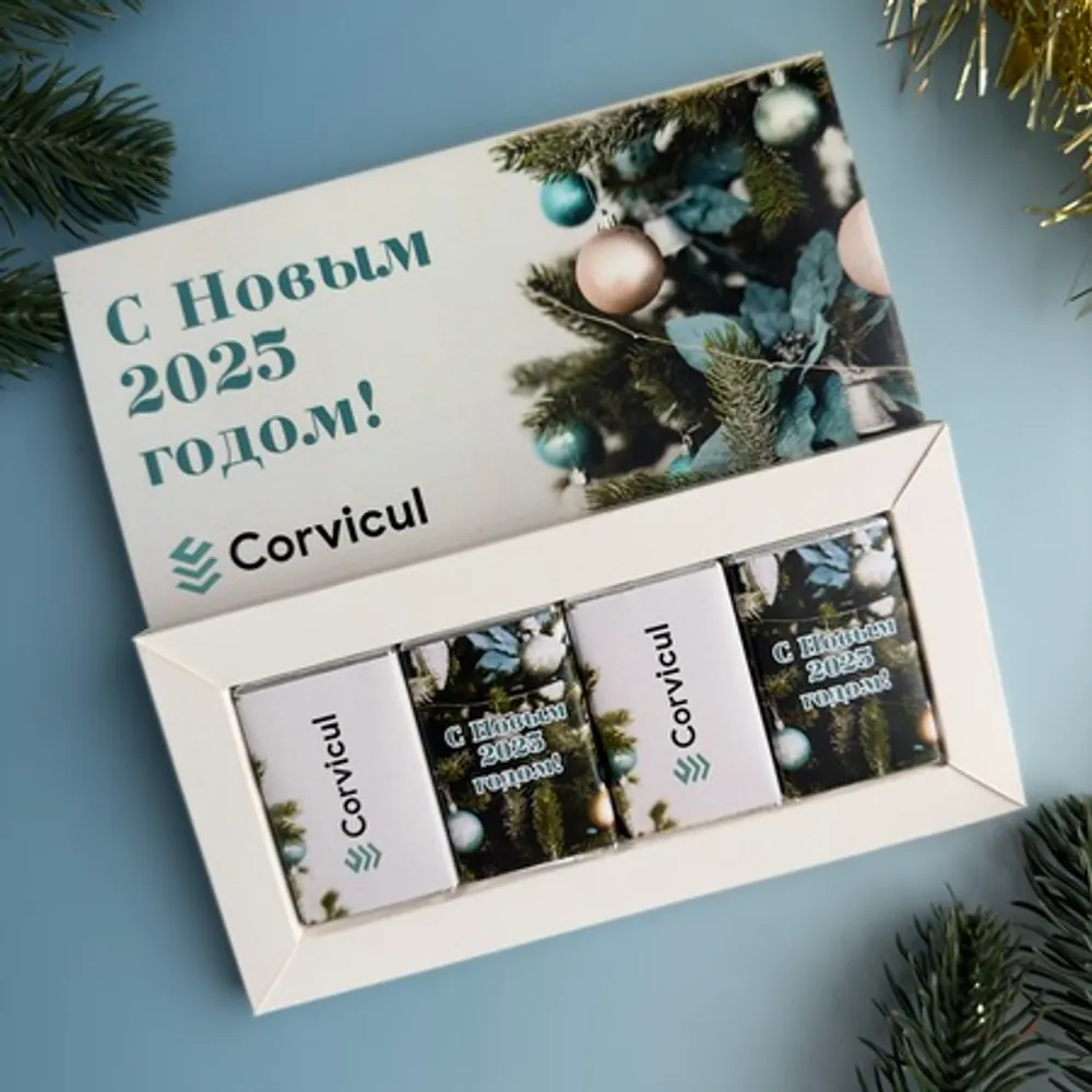 Набор «Новогодний» Пенал 4 (4 шоколадок по 12гр) — Дизайн 2025 года с логотипом