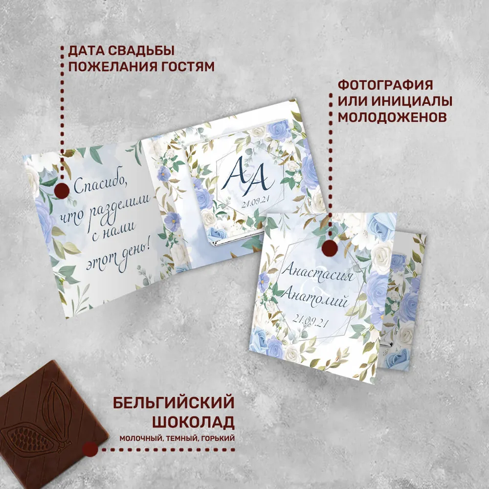 Мини-открытка и 5гр шоколад Свадебный брендированный