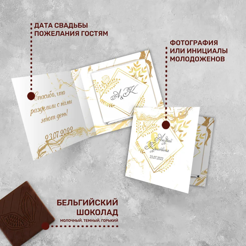 Мини-открытка и 5гр шоколад Свадебный для клиентов